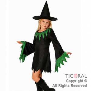DISFRAZ  BRUJA VERDE CON SOMBRERO NI�A TALLE L (GY-101505)